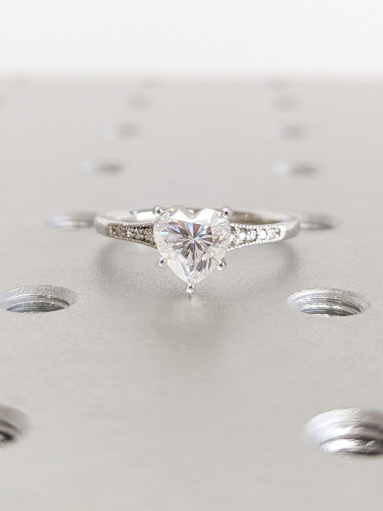 1.5 CT Heart Engagement Ring, Infinity Heart Ring with Fitted 14K White Gold Band, Heart Shaped Moissanite Ring, Diamond Band, Promise RIng