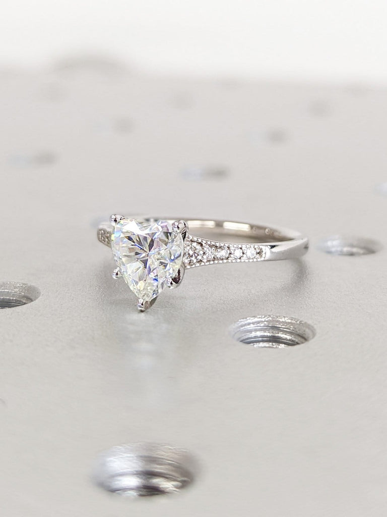 1.5 CT Heart Engagement Ring, Infinity Heart Ring with Fitted 14K White Gold Band, Heart Shaped Moissanite Ring, Diamond Band, Promise RIng