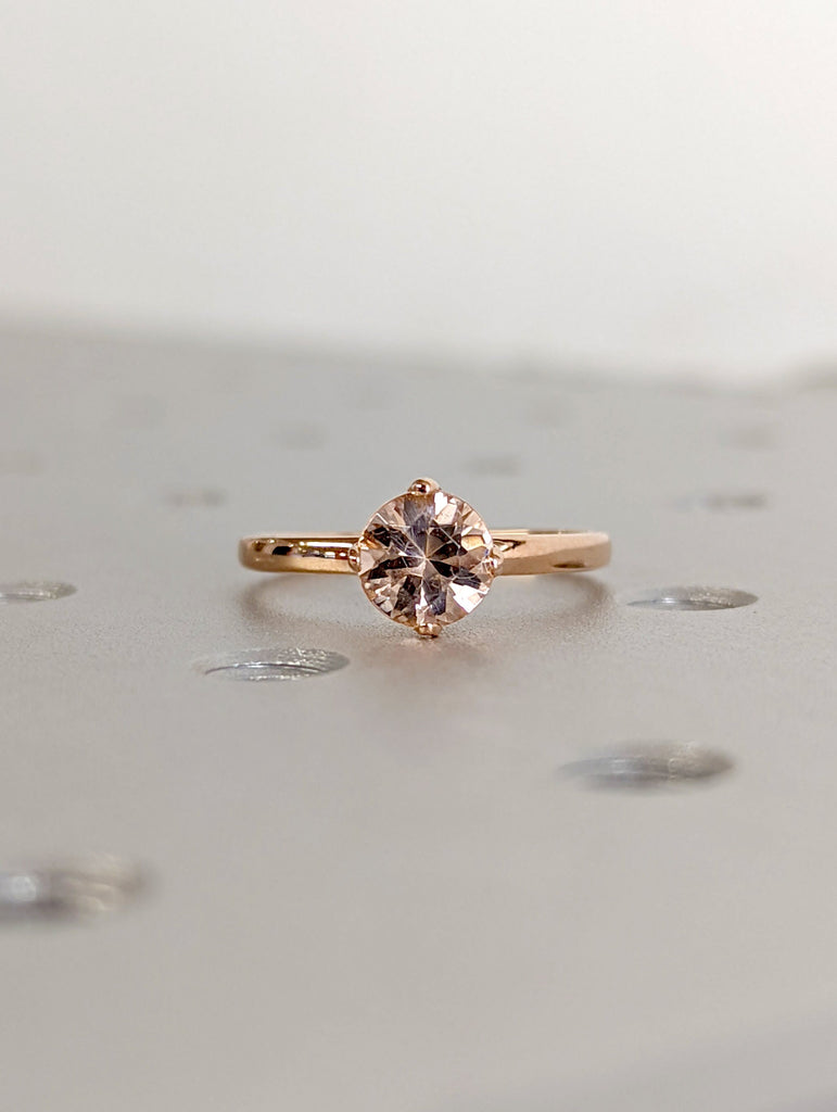 14k Rose Gold Ellis Solitaire, Morganite Diamond Flower Ring, Delicate Band, Tulip Flower Setting, Floral Engagement Ring