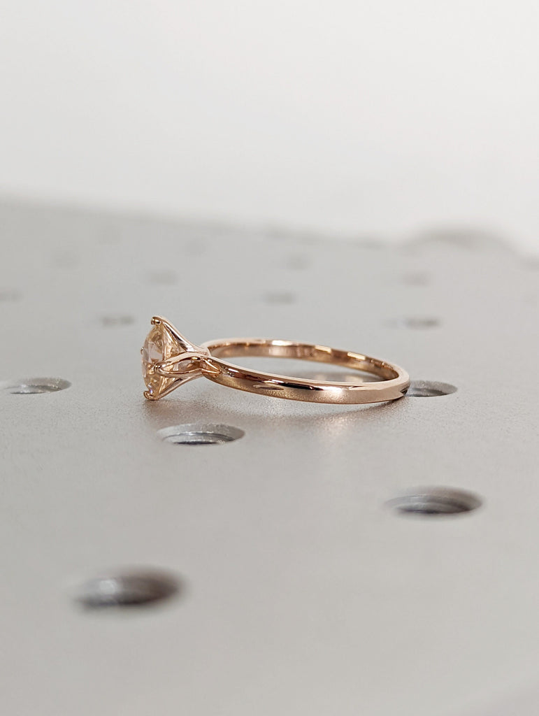 14k Rose Gold Ellis Solitaire, Morganite Diamond Flower Ring, Delicate Band, Tulip Flower Setting, Floral Engagement Ring