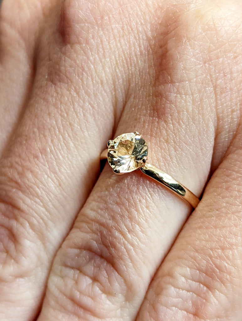 14k Rose Gold Ellis Solitaire, Morganite Diamond Flower Ring, Delicate Band, Tulip Flower Setting, Floral Engagement Ring