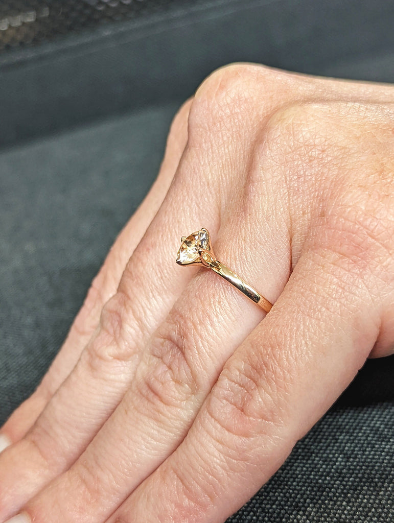 14k Rose Gold Ellis Solitaire, Morganite Diamond Flower Ring, Delicate Band, Tulip Flower Setting, Floral Engagement Ring