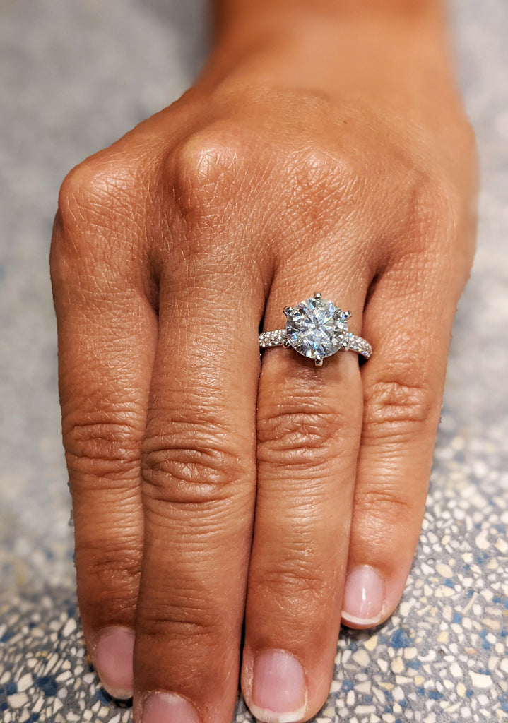 White Gold Micro Pave Moissanite Engagement Ring (1/4 Ct. Tw.) Double Pave, Micro Pave, Rounded Band, Tia