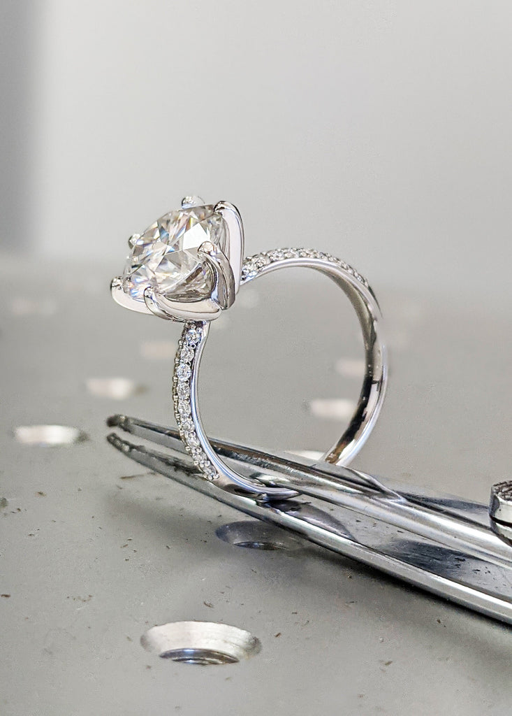 White Gold Micro Pave Moissanite Engagement Ring (1/4 Ct. Tw.) Double Pave, Micro Pave, Rounded Band, Tia