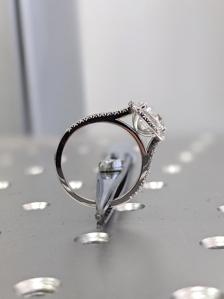 2.5 Carat Cushion Cut Halo Moissanite Engagement Ring 14k White Gold, Genuine ISRAEL Hallmark Wedding Ring Moissanite Halo
