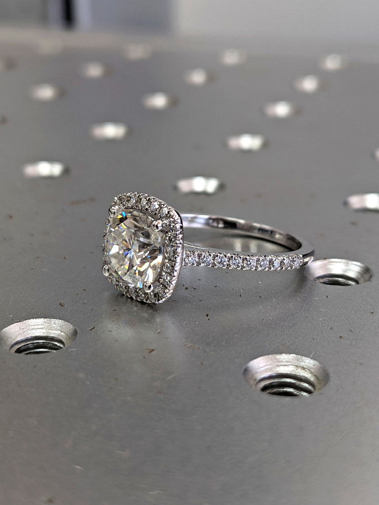 2.5 Carat Cushion Cut Halo Moissanite Engagement Ring 14k White Gold, Genuine ISRAEL Hallmark Wedding Ring Moissanite Halo