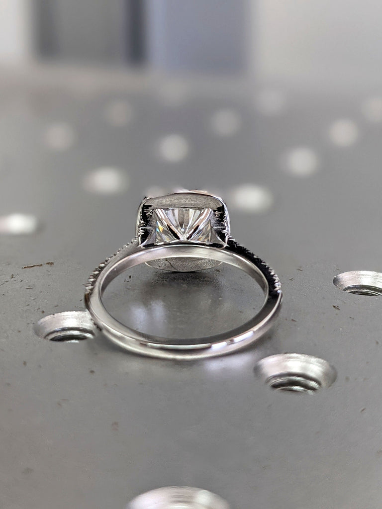 2.5 Carat Cushion Cut Halo Moissanite Engagement Ring 14k White Gold, Genuine ISRAEL Hallmark Wedding Ring Moissanite Halo