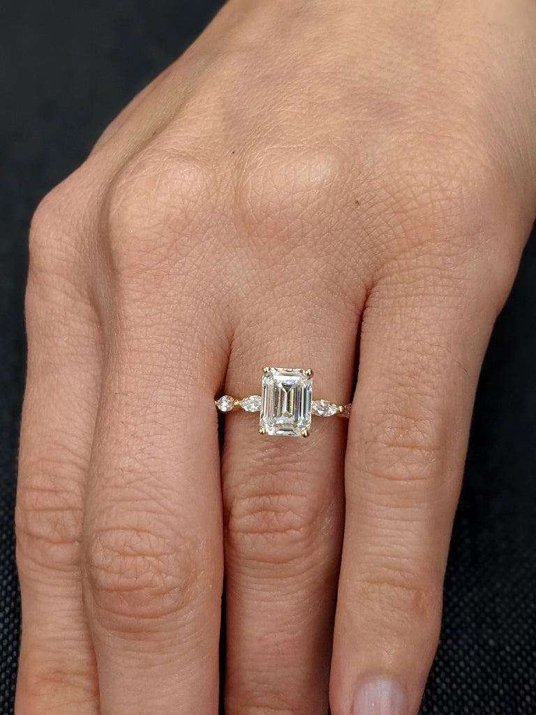 1.5ct Emerald cut Moissanite engagement ring vintage Yellow gold engagement ring women marquise wedding Bridal gift for her