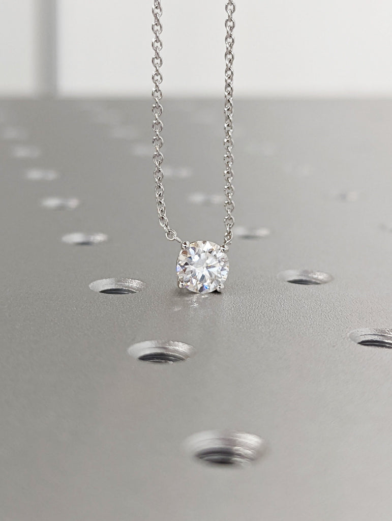 1CT 14k Round Moissanite Necklace / Round Solitaire Necklace / Round Diamond Necklace / Layering Diamond Necklace / Dainty Diamond Necklace