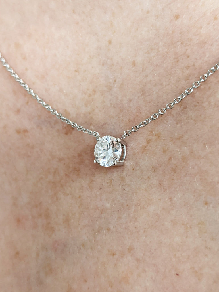 1CT 14k Round Moissanite Necklace / Round Solitaire Necklace / Round Diamond Necklace / Layering Diamond Necklace / Dainty Diamond Necklace