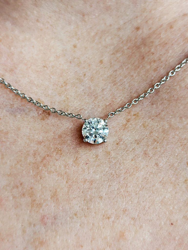 1CT 14k Round Moissanite Necklace / Round Solitaire Necklace / Round Diamond Necklace / Layering Diamond Necklace / Dainty Diamond Necklace