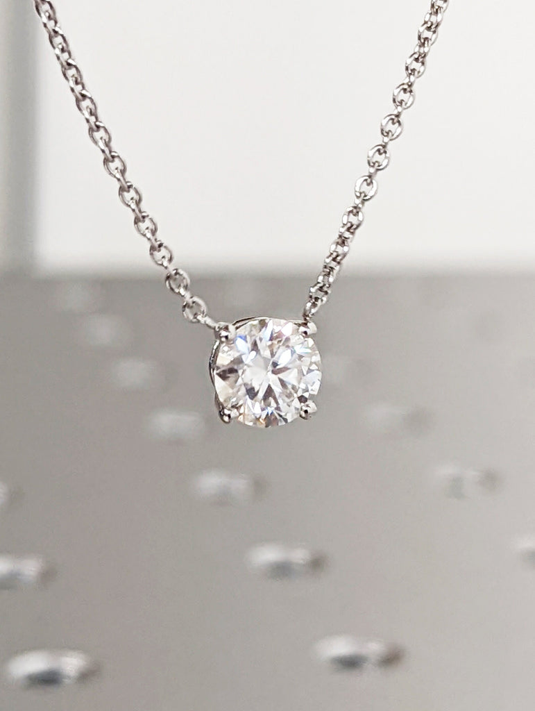 1CT 14k Round Moissanite Necklace / Round Solitaire Necklace / Round Diamond Necklace / Layering Diamond Necklace / Dainty Diamond Necklace