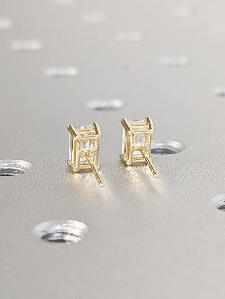 0.5 Carat / 1 TCW Emerald Lab Created Diamond Simulant 14K Solid Yellow Gold Stud Earrings, High Shine, Solitaire Stud Earrings, Minimalist