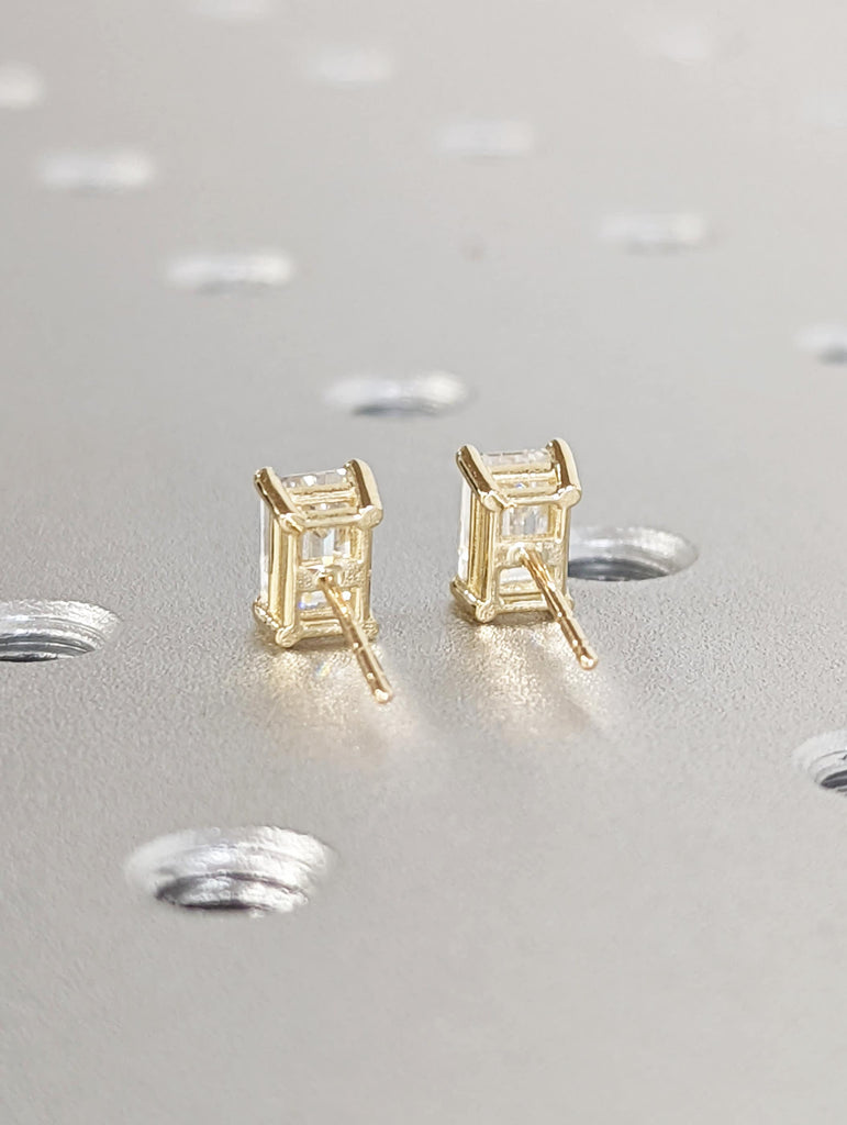 14K Solid Gold Moissanite Stud Earrings, 0.5ct Emerald Cut Moissanite Solitaire Studs, Everyday Earrings, Minimalist Earrings, Gift for Her