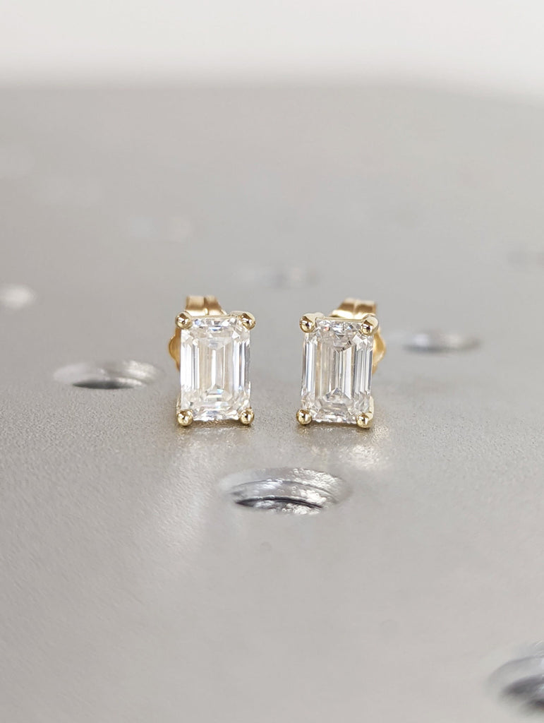 14K Solid Gold Moissanite Stud Earrings, 0.5ct Emerald Cut Moissanite Solitaire Studs, Everyday Earrings, Minimalist Earrings, Gift for Her