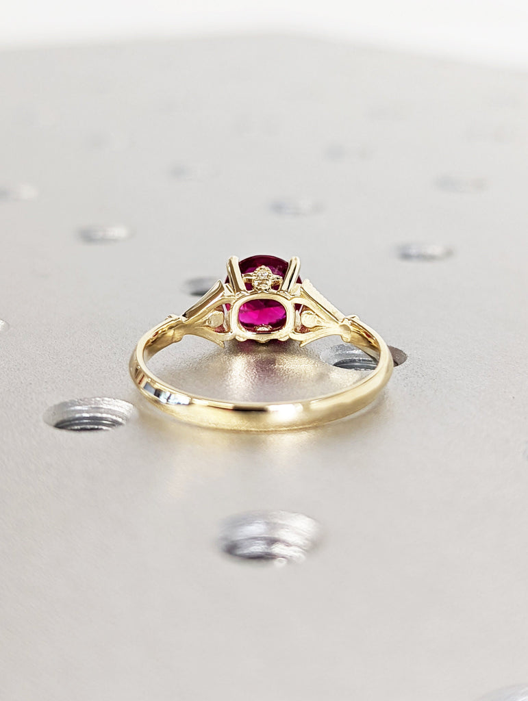 Vintage Ruby Engagement Ring 14k yellow gold, Ruby Engagement Ring, Antique Round cut Bridal ring | Art deco Ring Milgrain wedding ring