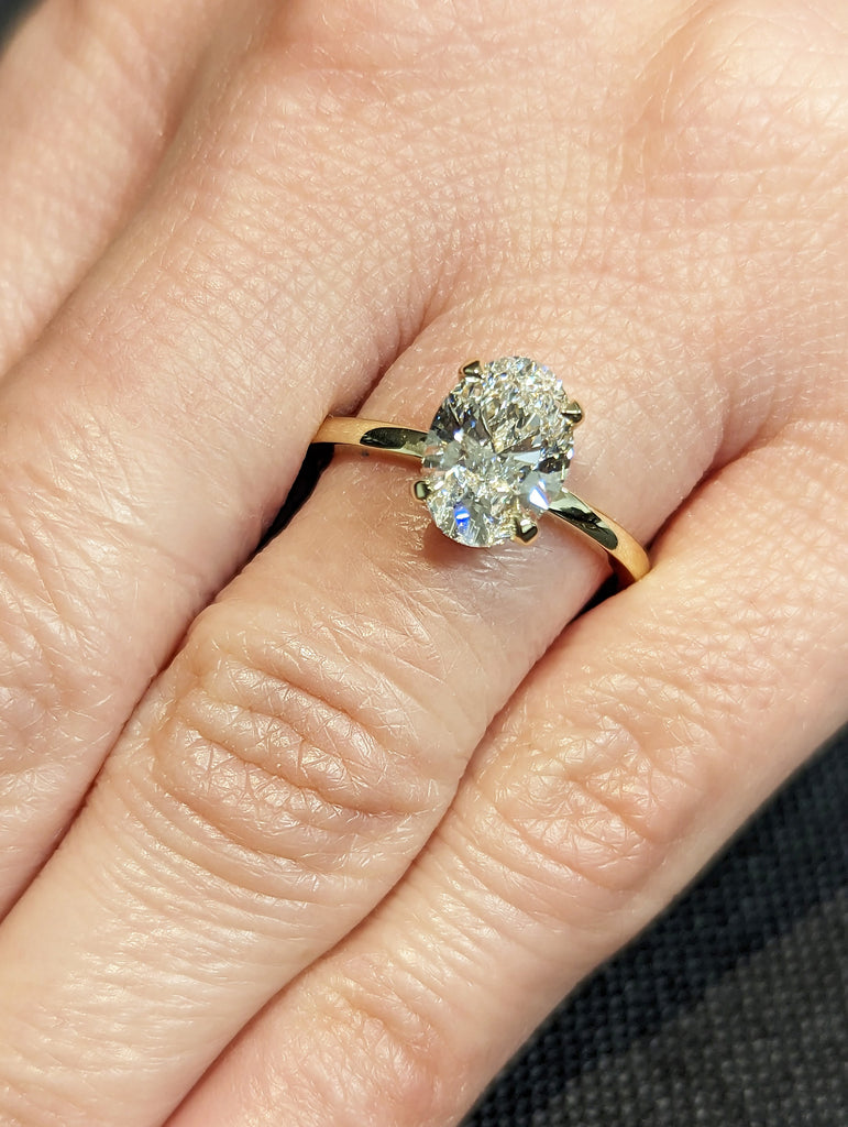 2cts Moissanite Oval Engagement Ring, Oval Moissanite and Solitaire Wedding Ring, Yellow Gold Moissanite Ring