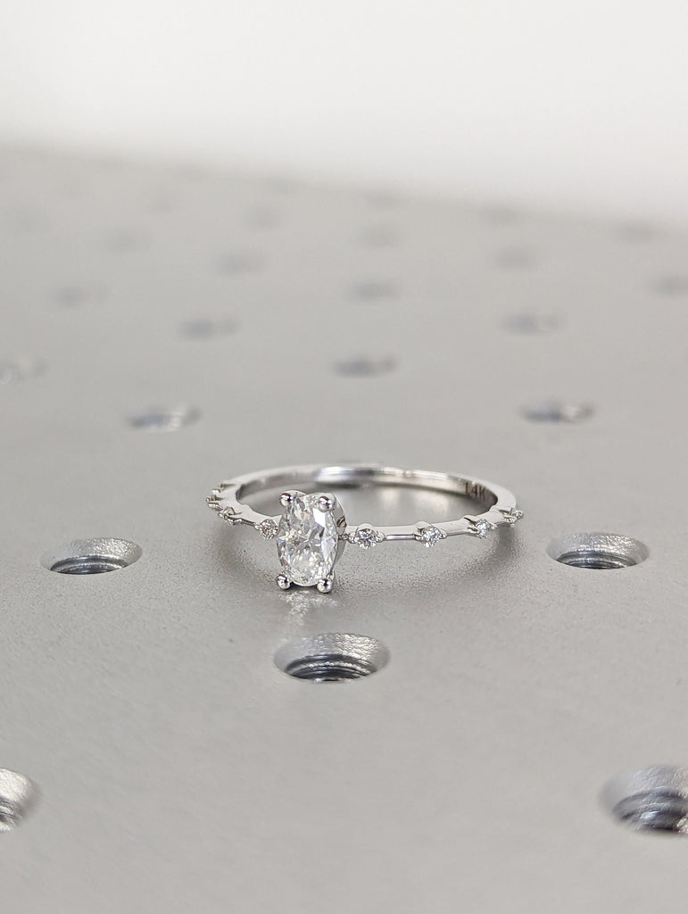 0.5 CT Oval Engagement Ring, Dainty Moissanite Engagement Ring