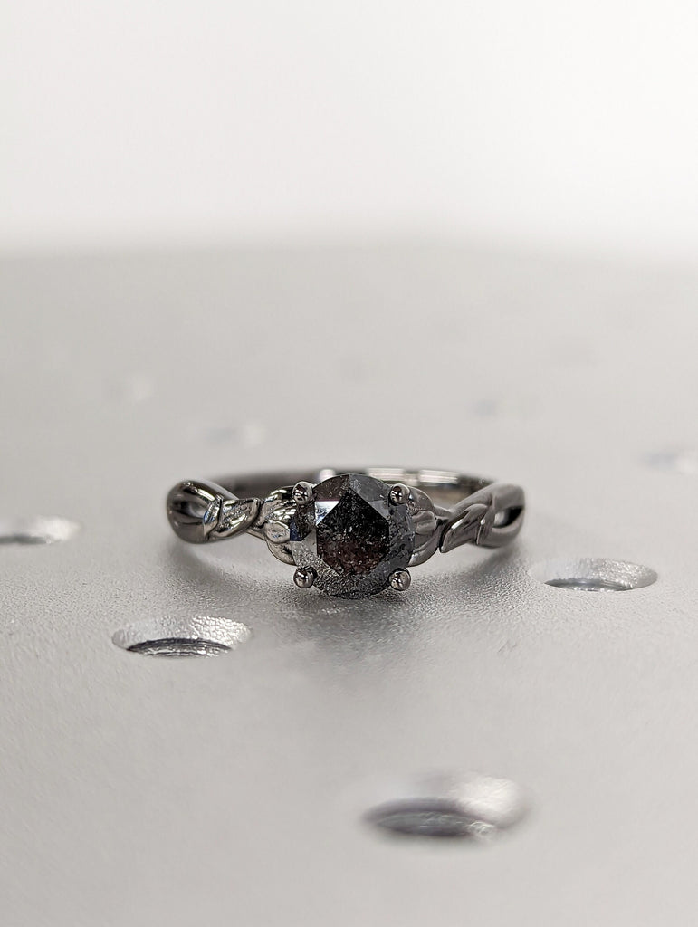 Salt & Pepper Diamond Engagement Ring, Black Diamond Ring, Black Gold Ring, Black Gold Diamond Engagement ring, Black Gold Engagement Ring