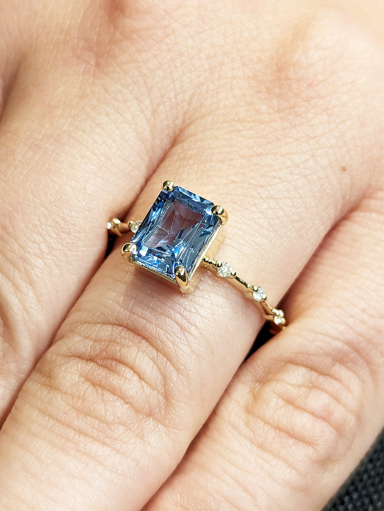 Unique Aquamarine Ring, Elegant Engagement Ring, Blue Promise Ring, 14k 18k Radiant Cut Aquamarine Ring, Anniversary Birthday Gift For Her