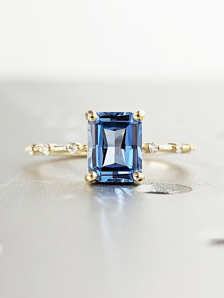 Unique Aquamarine Ring, Elegant Engagement Ring, Blue Promise Ring, 14k 18k Radiant Cut Aquamarine Ring, Anniversary Birthday Gift For Her