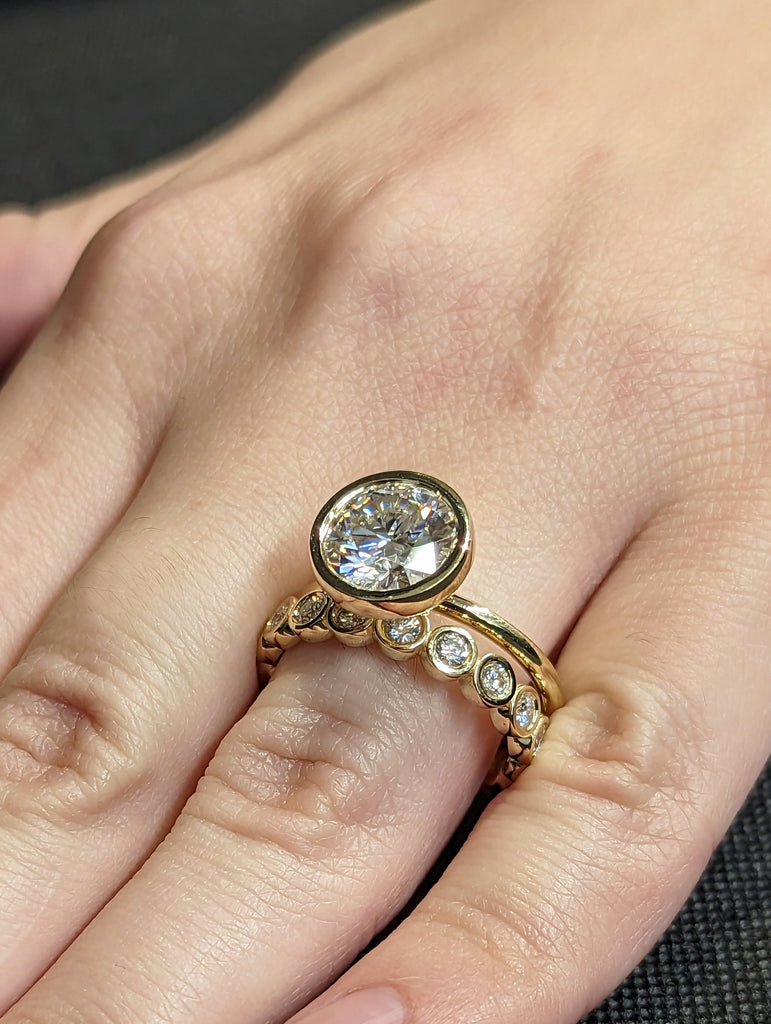 3CT Round Cut Moissanite Solitaire Ring, 14K Yellow Gold Engagement Ring, Bezel Setting, Statement Ring, Gift For Her, Bridal Set