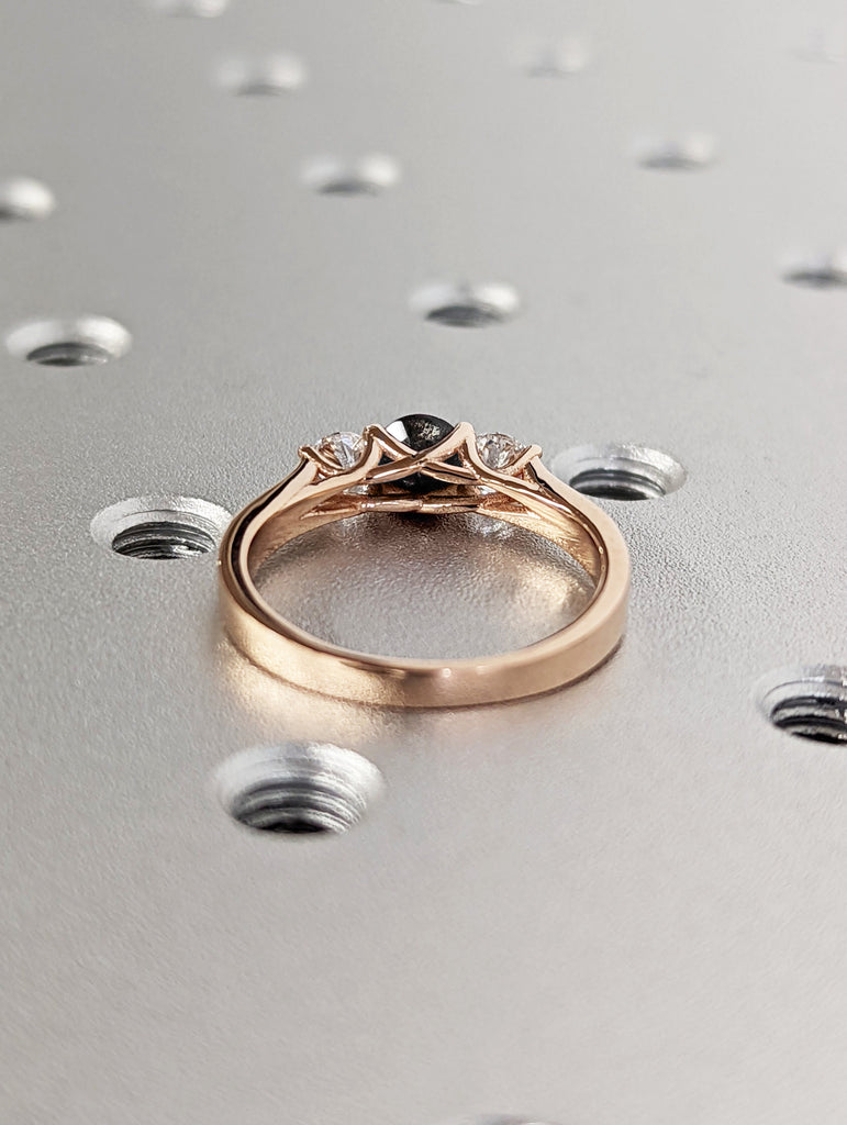 Unique Vintage Three Stone Engagement Ring Round Cut Wedding Anniversary Rose Gold Simple Promise Ring Personalized Gift for Her Solitaire