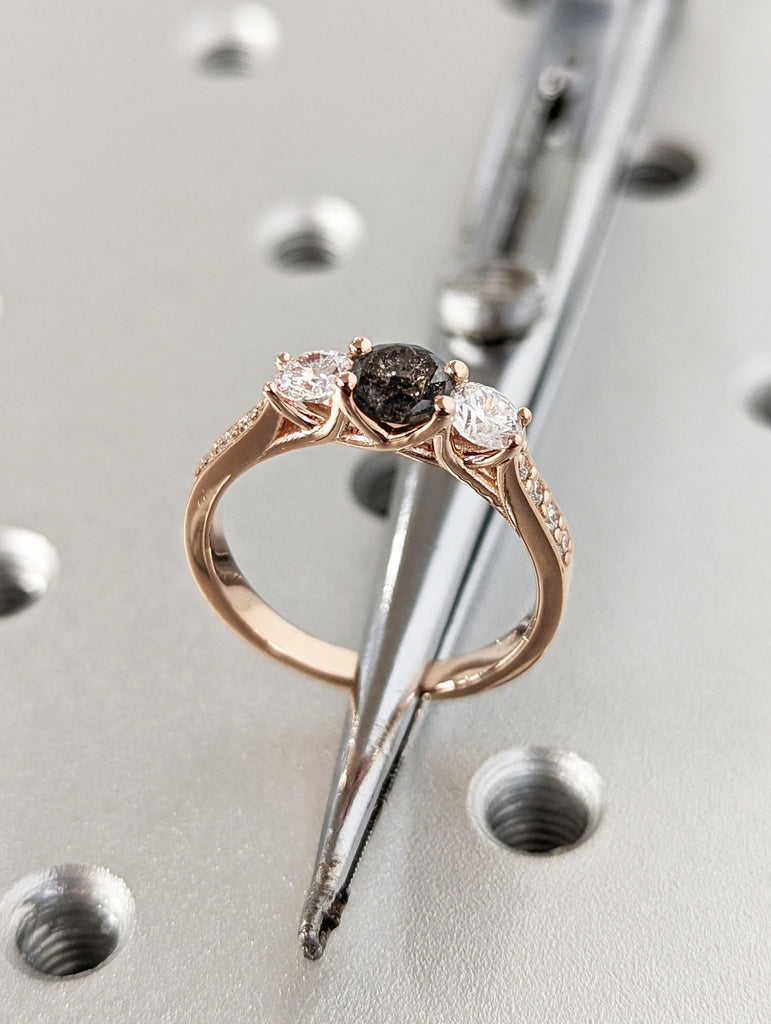 Unique Vintage Three Stone Engagement Ring Round Cut Wedding Anniversary Rose Gold Simple Promise Ring Personalized Gift for Her Solitaire