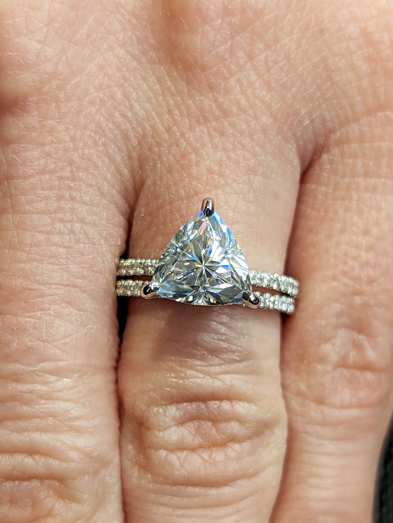 14K Solid Gold Engagement Ring/2.5CT Trillion Moissanite Wedding Ring/Moissanite Engagement Ring Set/Stack Ring/Promise ring/White gold ring