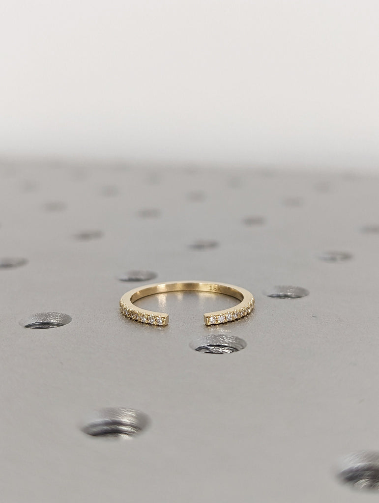 14K Solid Gold Open Diamond Wedding Ring, Wedding Band Guard Ring, Minimalist Stacking Ring, Unique Diamond Wedding Band, Diamond Cuff Ring