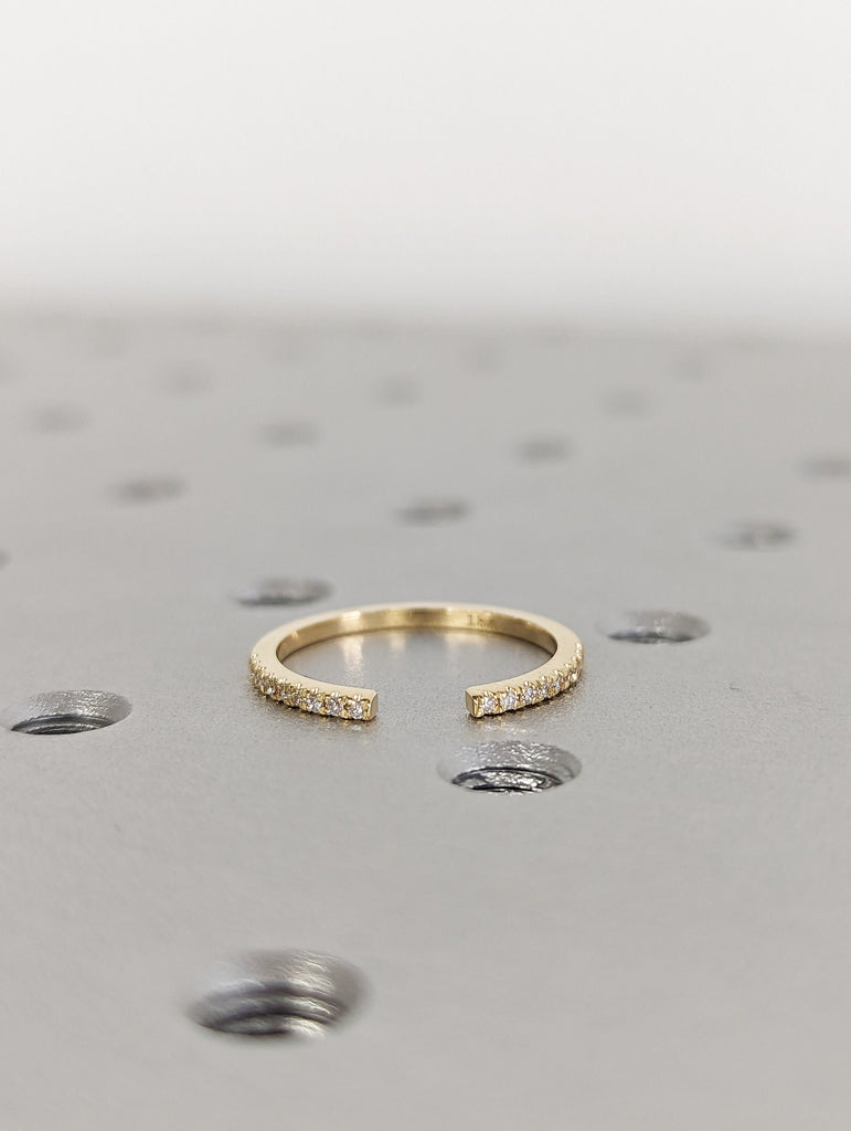 14K Solid Gold Open Diamond Wedding Ring, Wedding Band Guard Ring, Minimalist Stacking Ring, Unique Diamond Wedding Band, Diamond Cuff Ring