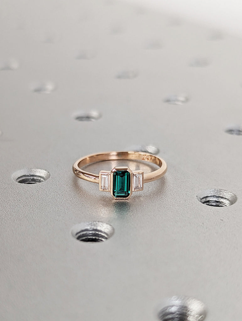 Emerald baguette ring 14k gold Emerald Ring Baguette Emerald Ring 14k Solid Gold Minimalist Emerald Ring Stacking Three Stone Emerald Ring
