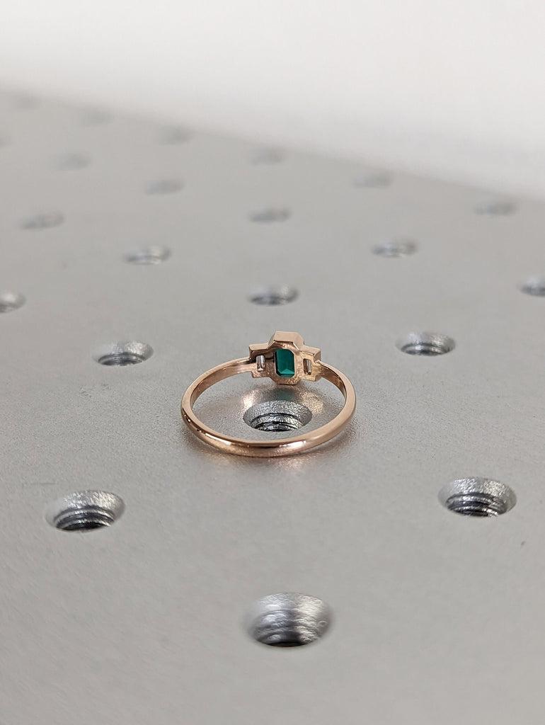 Emerald baguette ring 14k gold Emerald Ring Baguette Emerald Ring 14k Solid Gold Minimalist Emerald Ring Stacking Three Stone Emerald Ring