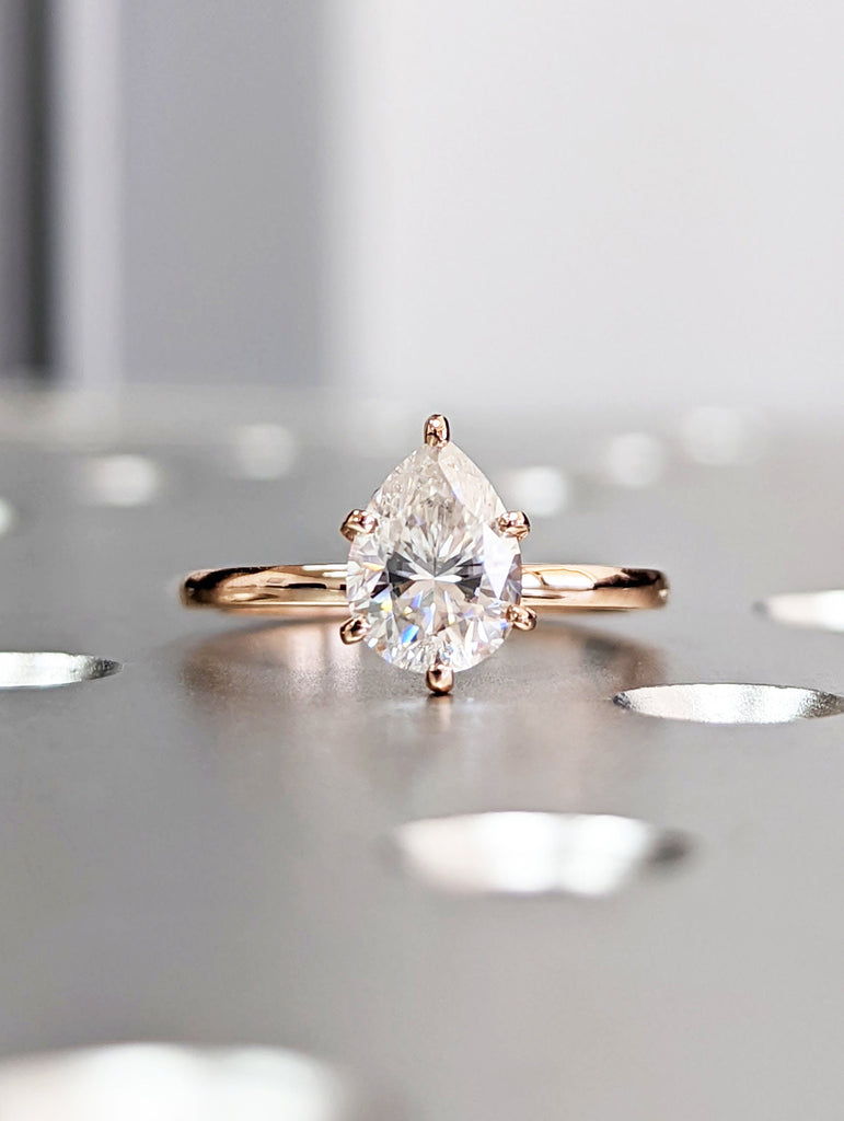 Pear Shaped Moissanite Engagement Ring, Teardrop Moissanite Ring, Yellow Gold Ring Rose Gold Simple Solitaire, Tear Drop Cut Pear Shape