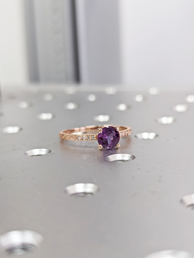 Alexandrite Engagement Ring, Ring For Her Gold, Rose Gold Boho Ring, Personalized Ring For Women, Leaf Engagement Ring Rose Gold