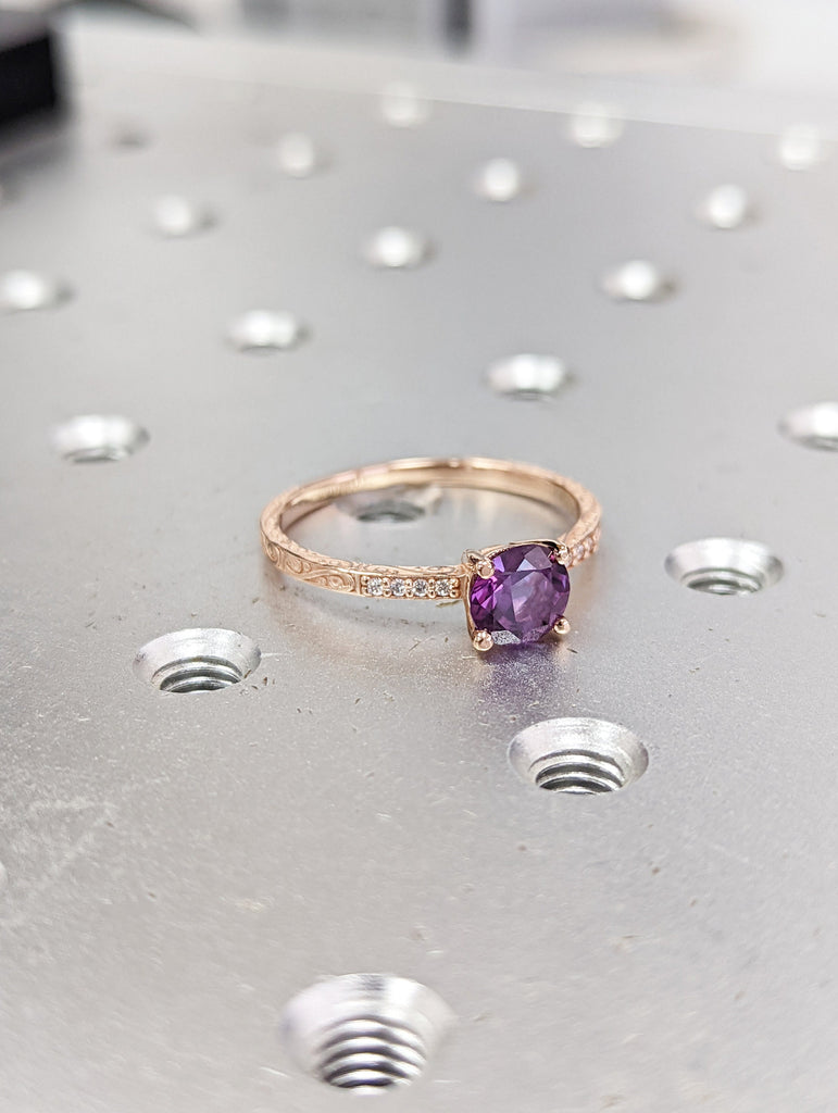 Alexandrite Engagement Ring, Ring For Her Gold, Rose Gold Boho Ring, Personalized Ring For Women, Leaf Engagement Ring Rose Gold