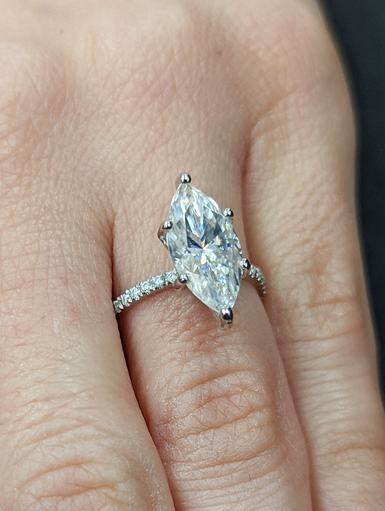 Marquise cut Moissanite engagement ring vintage white gold engagement ring diamond eternity dainty bridal ring promise ring anniversary gift