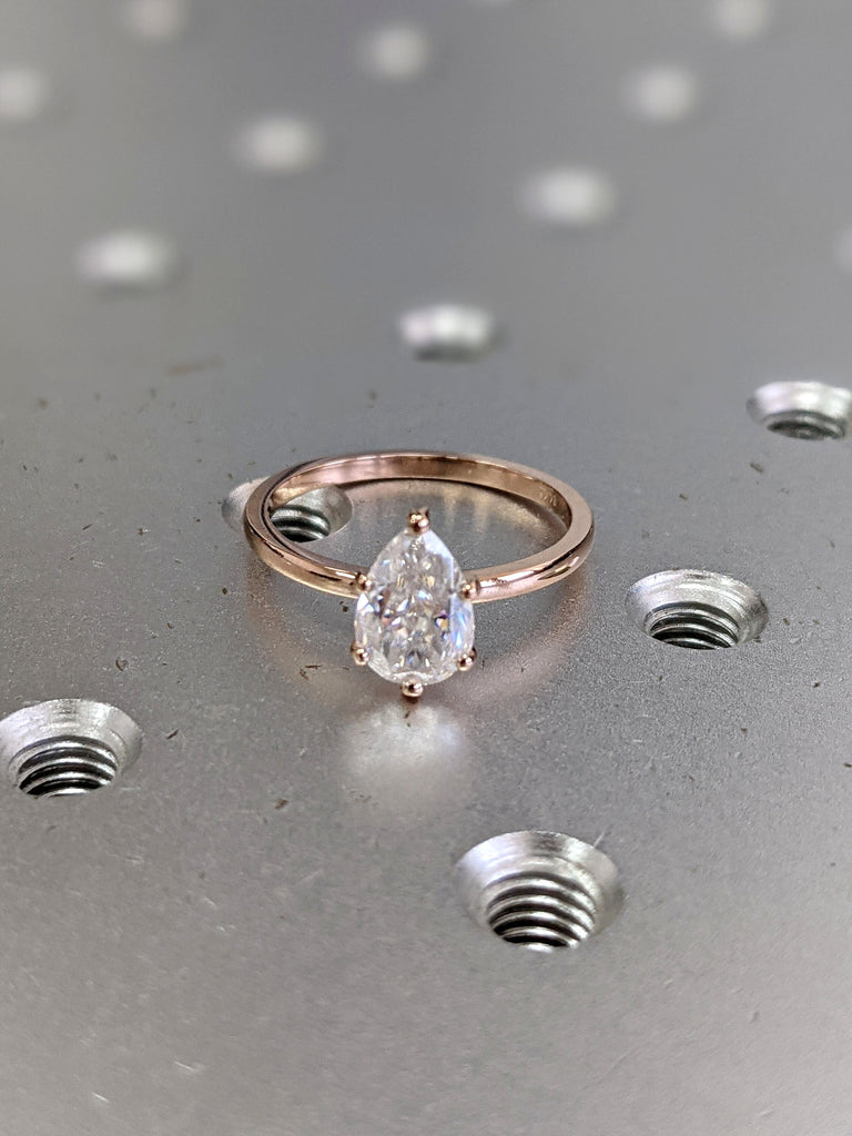 Water Drop Shape/ 1.5ct Pear Cut Moissanite/ Engagement Wedding Promise Ring/ 5 Prongs/ Solitaire Antique/ Stackable Ring/ 14K Gold Ring