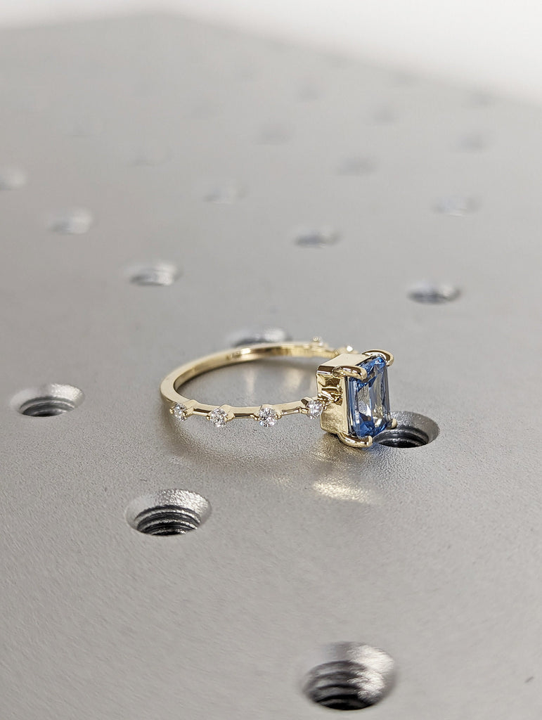 Unique Aquamarine Ring, Elegant Engagement Ring, Blue Promise Ring, 14k Radiant Cut Aquamarine Ring, Anniversary Birthday Gift For Her