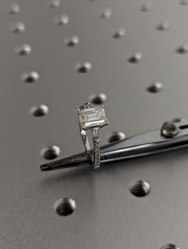 Emerald Cut Engagement Ring, Emerald Cut Ring, Baguette Engagement Ring, Half Eternity 1.5 Ct Solid 14k Gold Moissanite Engagement ring