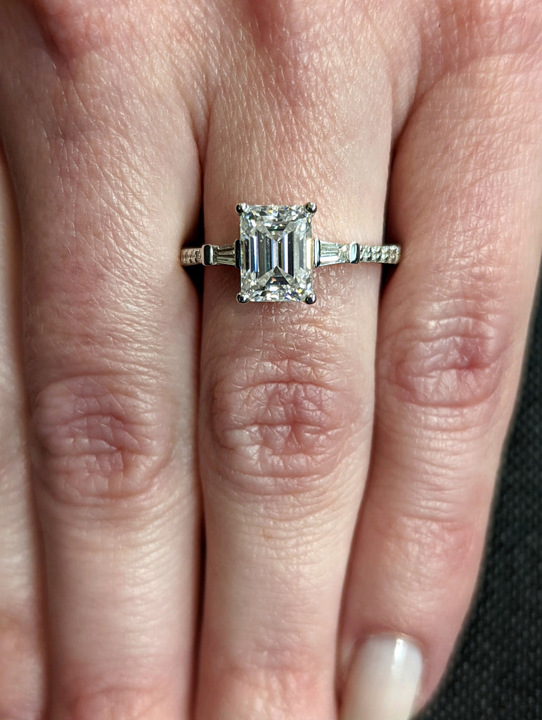 Emerald Cut Engagement Ring, Emerald Cut Ring, Baguette Engagement Ring, Half Eternity 1.5 Ct Solid 14k Gold Moissanite Engagement ring