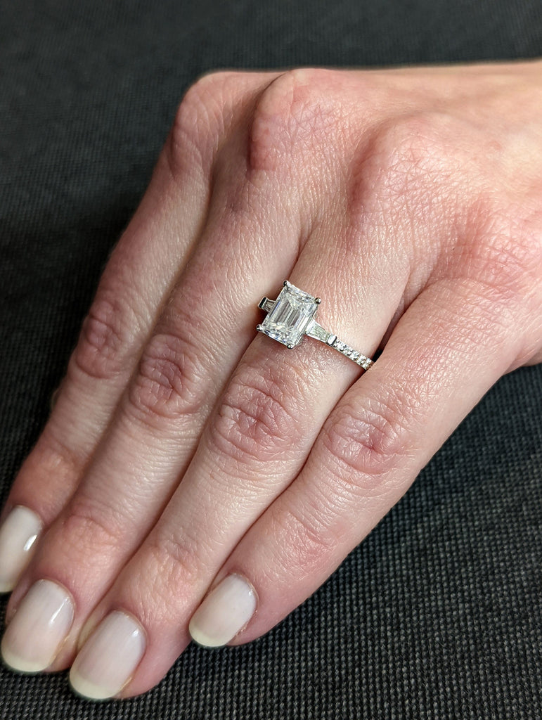 Emerald Cut Engagement Ring, Emerald Cut Ring, Baguette Engagement Ring, Half Eternity 1.5 Ct Solid 14k Gold Moissanite Engagement ring