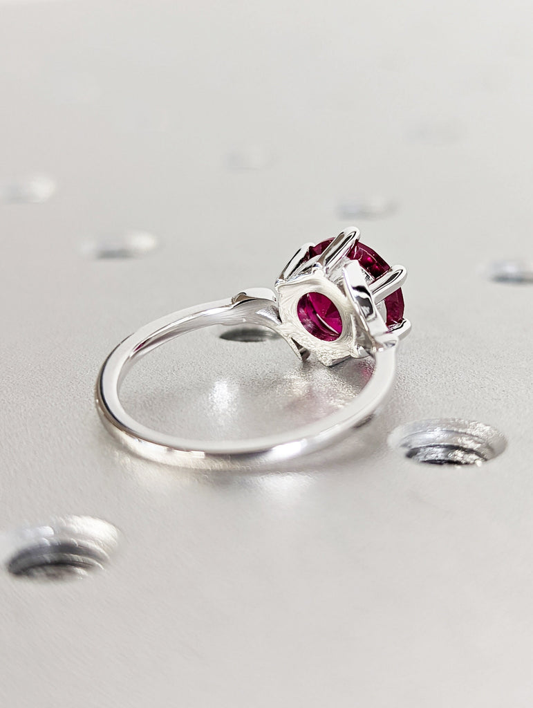 Round Ruby Ring- 14K White Gold- Ruby Engagement Ring- Lab Ruby Ring- Unique Red Gemstone Promise Ring- July Birthstone Gift For Her-Vintage