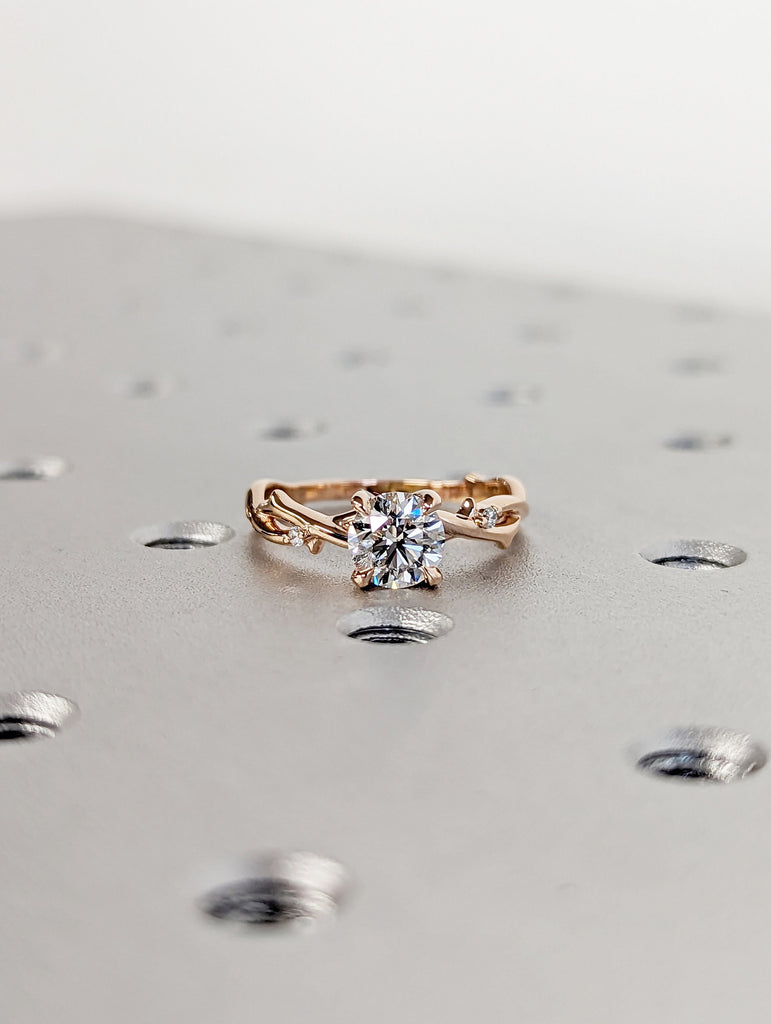Twig Engagement Ring , 1ct Moissanite Diamond Simulant, Nature Ring Set, 14K/18K gold