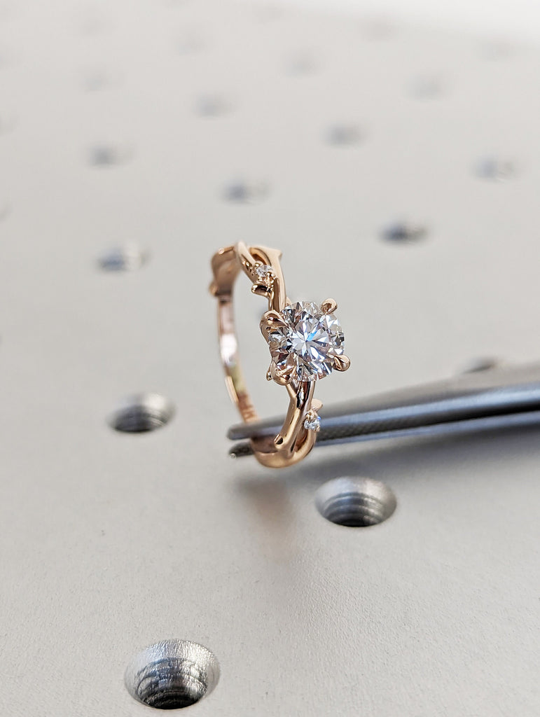 Twig Engagement Ring , 1ct Moissanite Diamond Simulant, Nature Ring Set, 14K/18K gold
