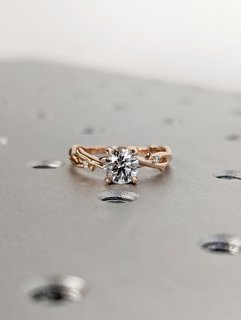 Twig Engagement Ring , 1ct Moissanite Diamond Simulant, Nature Ring Set, 14K/18K gold