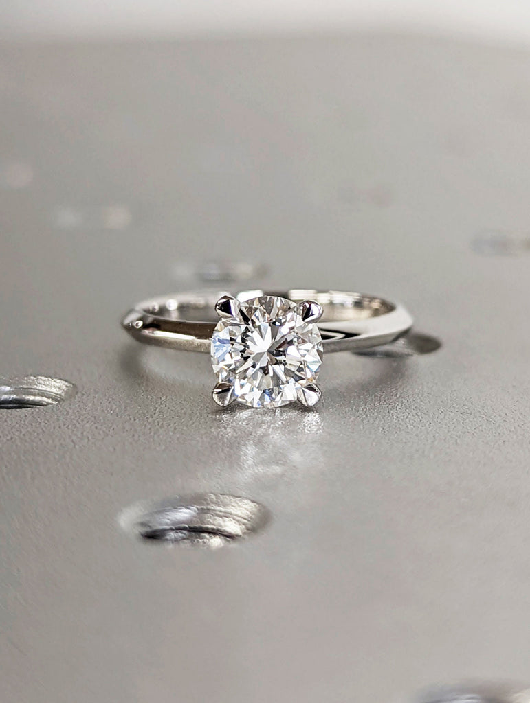 14K Solid Gold Rings/ 1CT Round Moissanite Engagement Ring/ Stacking Ring/ Promise Ring/ Moissanite Ring/ White Gold Ring For Women/ Vintage