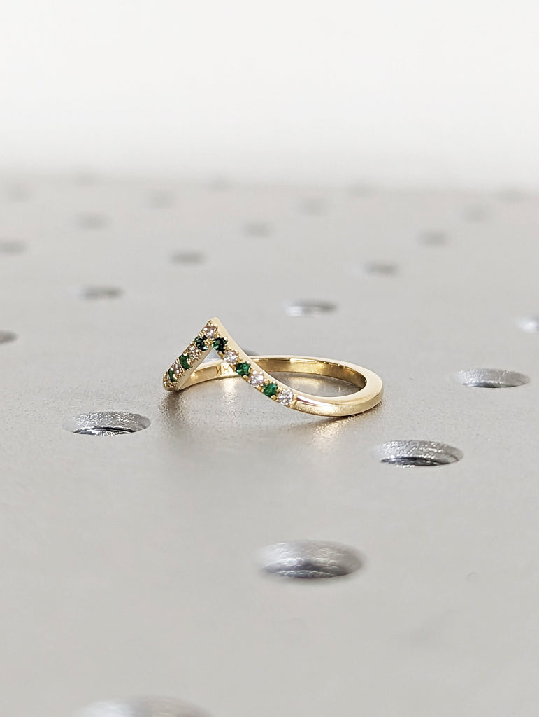 18k Gold Emerald Ring, Emerald Eternity Ring, Diamond Eternity Band, Solid Gold, Wedding Ring, Stackable, Half Eternity Ring, Matching Band