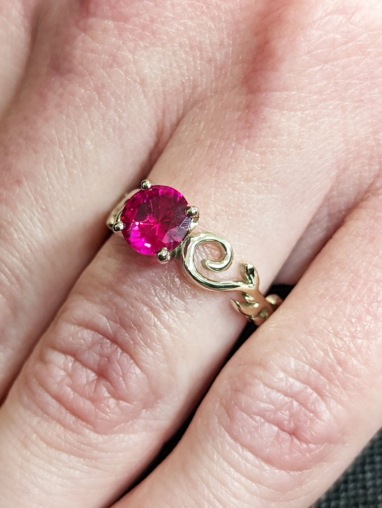 Vintage Ruby engagement ring leaf flower ring alternative ring solid white gold ring art deco promise ring prong set unique anniversary ring