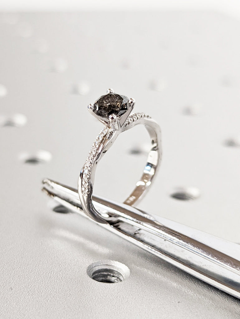 Salt and Pepper Diamond Ring Solitaire White Gold Engagement Ring Petite Twist Half Eternity Ring Infinity Twist Vine Engagement Ring Rope